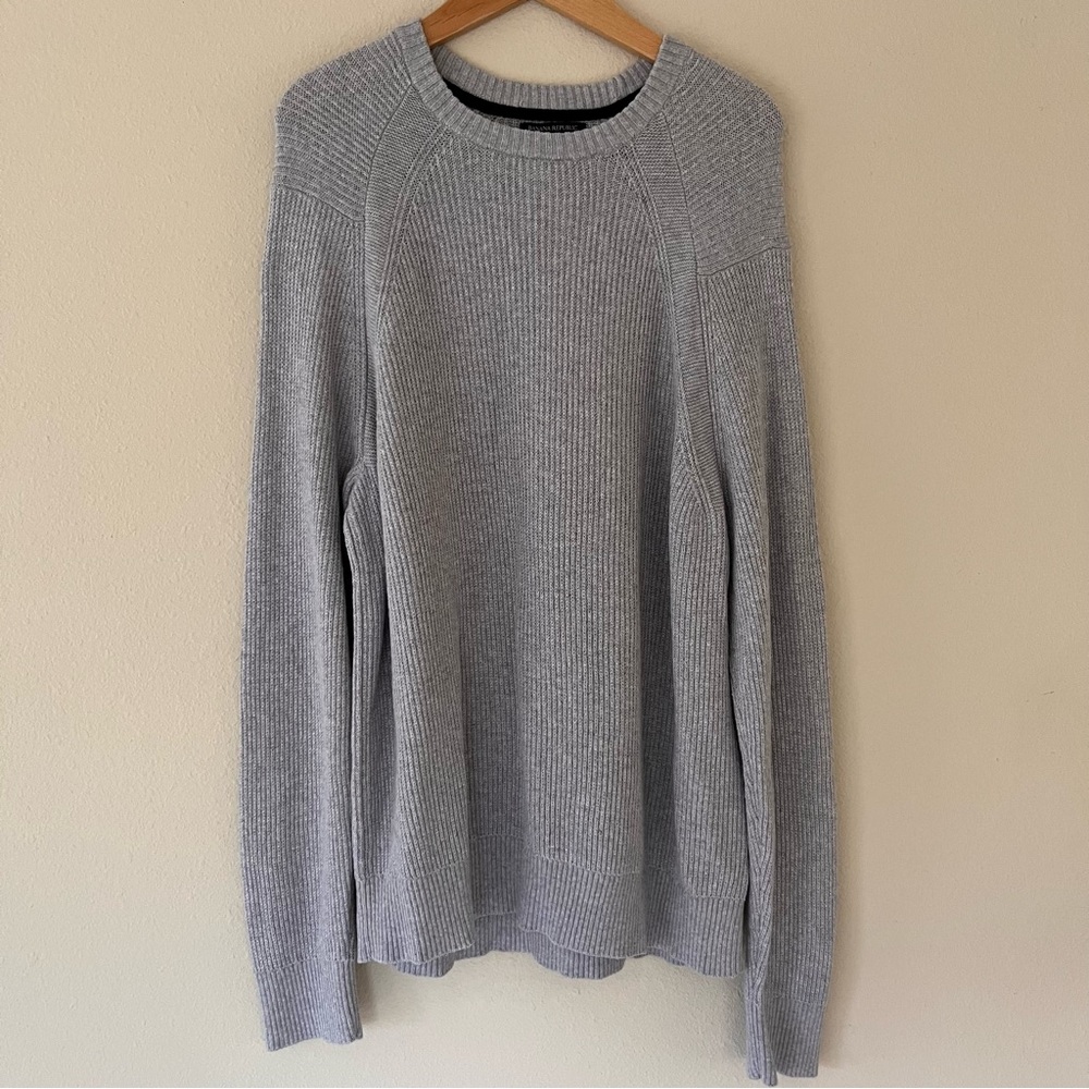 Banana Republic Mens Crew Neck Sweater Sz XL Gray Fisherman Pullover Wool Blend